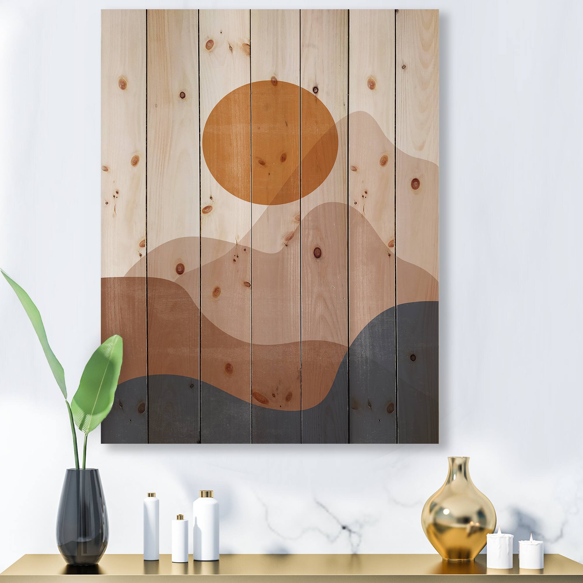 Designart - Abstract Red Moon In Earth Toned Mountains II